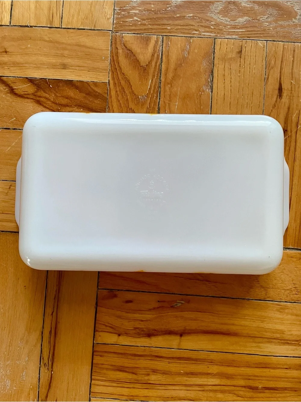 MCM vintage Anchor Hocking Fire-King milk glass rectangular Gay Fad baking dish